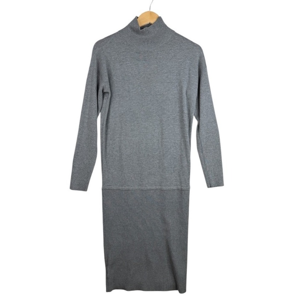 Ann Taylor Womens Long Sleeve Mock Neck Sweater Dress size Small Gray